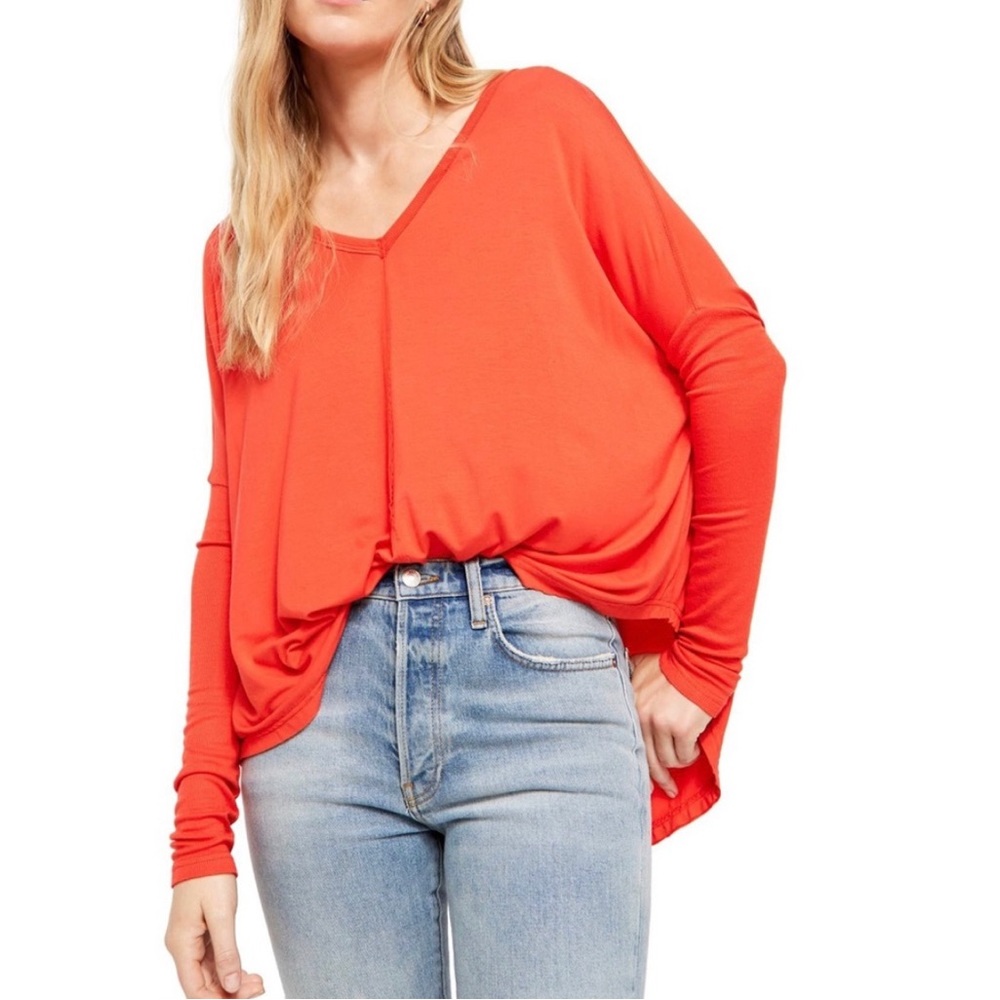 Free People Love Glare Orange Moonshine Long Sleeve Top